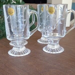 Princess House Etched Crystal Irish Coffee Mugs